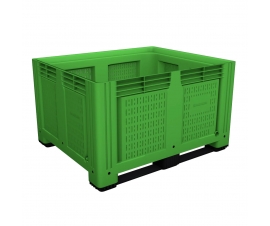 Large Vented Plastic Pallet Box with 2 Runners In Green