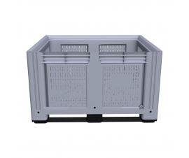 Large Vented Plastic Pallet Box with 2 Runners In Grey Side View