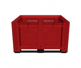 Large Vented Plastic Pallet Box with 2 Runners In Red Side View
