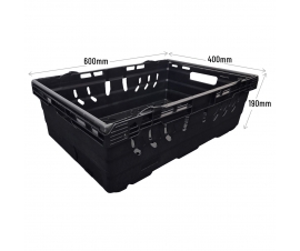 Black Bail Arm Stacking & Nesting (600 x 400 x 190mm) Ventilated Crate Dimensions