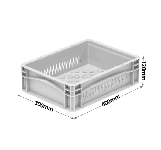 400x300x120mm Euro Tray with Perforated Sides and Base