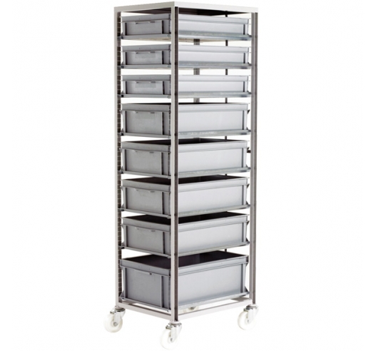 CT272 Adjustable Mobile Tray Rack With 8 Euro Containers