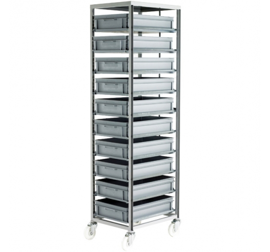 CT271 Adjustable Mobile Tray Rack With 10 Euro Containers