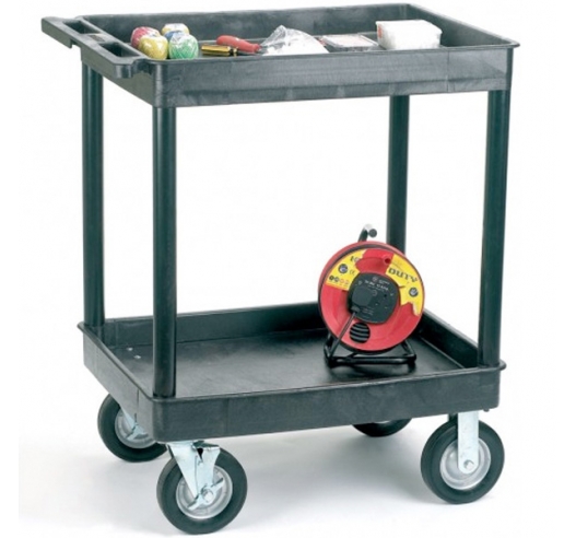 Heavy Duty Plastic 2 Level Trolley with Deep Shelf Trays