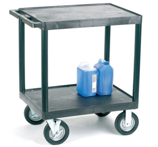 Heavy Duty Plastic Shelf Trolley with 2 Flat Shelves and Large Wheels