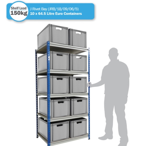 Shelving Bay with 10 x BK-ES64/32 (64.5 Litre) Euro Stacking Containers