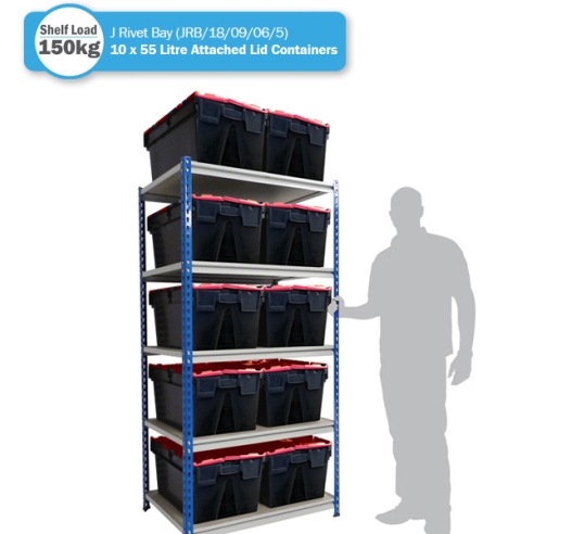 Shelving Bay with 10 x PLAS52ALC (52 Litre) Attached Lid Containers