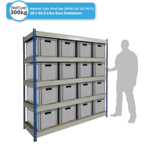 Shelving Bay with 16 x BK-ES64/32 (64.5 Litre) Euro Stacking Containers