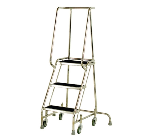 S215 Stainless Steel Mobile 3 Steps with Grab Rail