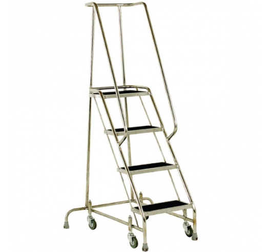 S216 Stainless Steel Mobile 4 Steps with Grab Rail