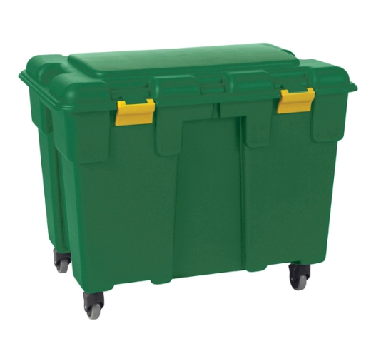 Green storage trunk with wheels