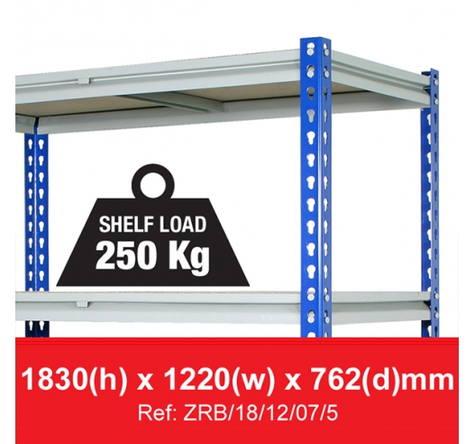 Z Rivet Racking Shelving Bay (1830h x 1220w x 762d mm) with 5 Shelves