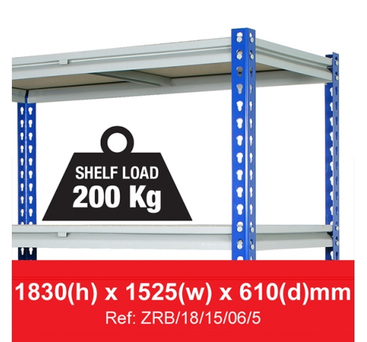 Z Rivet Racking Shelving Bay (1830h x 1525w x 610d mm) with 5 Shelves