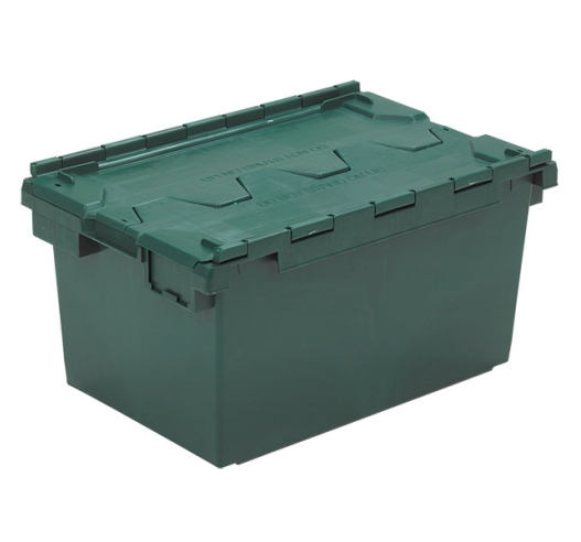 Plastic storage box with hinged lid in green