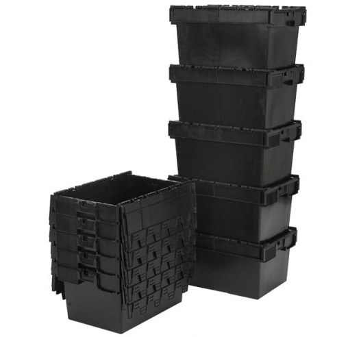 Nested and Stacked Black Recycled Attached Lid Container