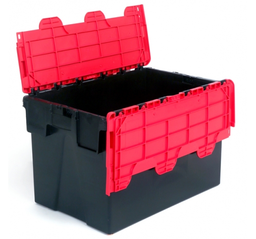 Black and Red Attached Lid Container Crates