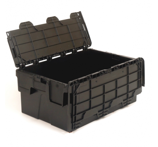 Black 40 litre plastic containers with attached lids