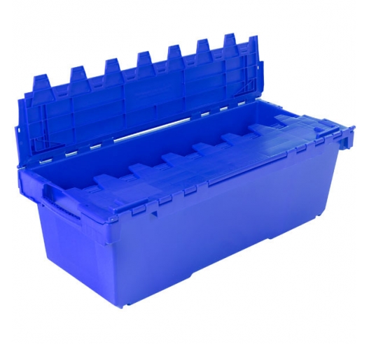 Blue Large Attached Lid Plastic Container