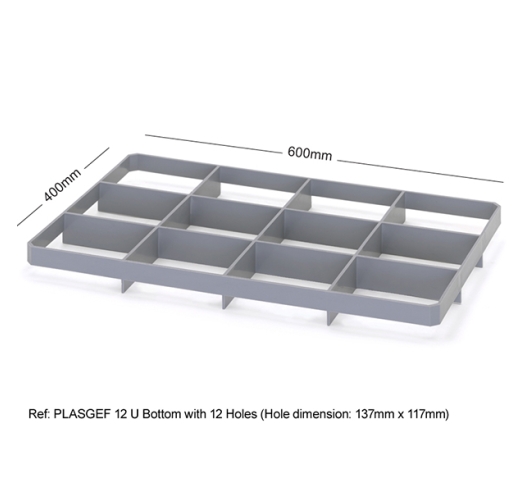 Base seated dividers for 600 x 400mm containers - 12 Holes