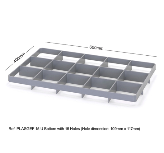 Base seated dividers for 600 x 400mm containers - 15 Holes