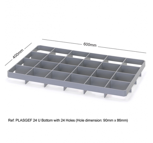 Base seated dividers for 600 x 400mm containers - 24 Holes