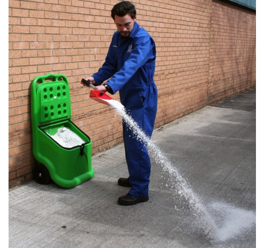 Salt Dispensing Container Bin on Wheels