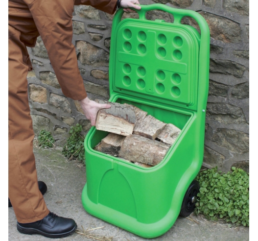 Log Fire Wood Storage Container on Wheels