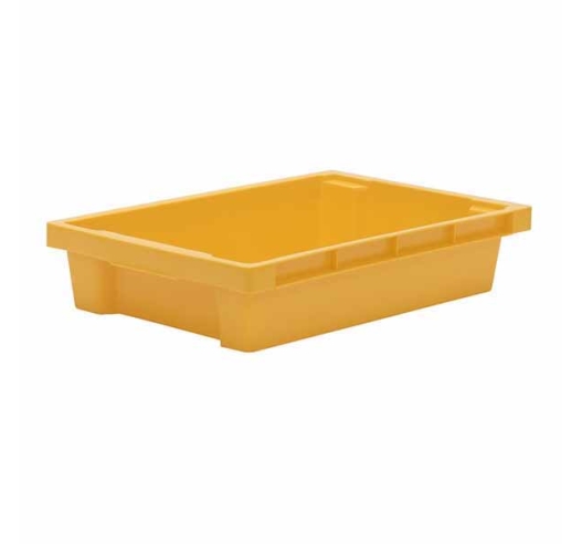 Yellow Plastic Tray that Stacks and Nests on 180º Turn