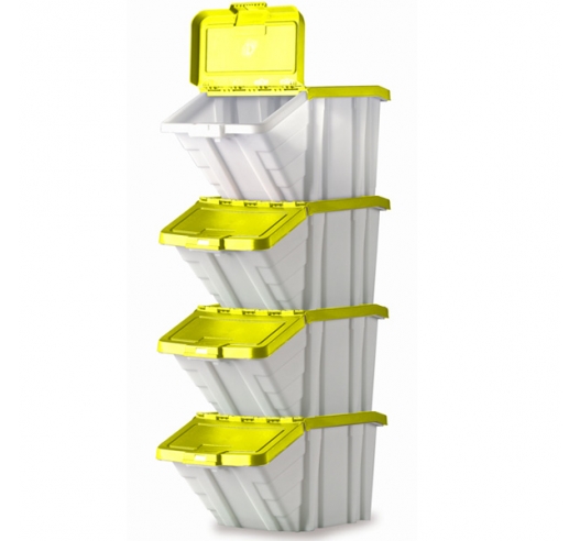 Stacked Picking Bins with Yellow Hinged Lids