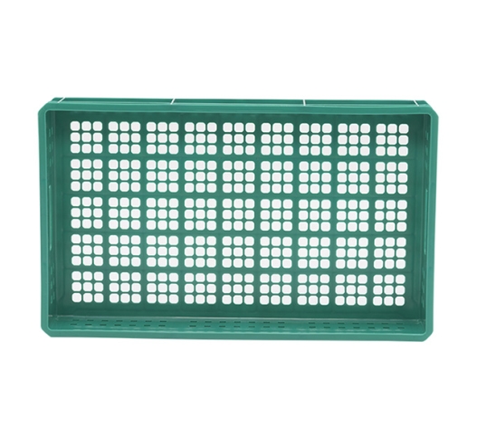 Green Stacking Confectionery Trays 30 Litre Mesh Sides And Base