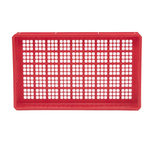 Red Stacking Confectionery Trays 30 Litre Mesh Sides And Base