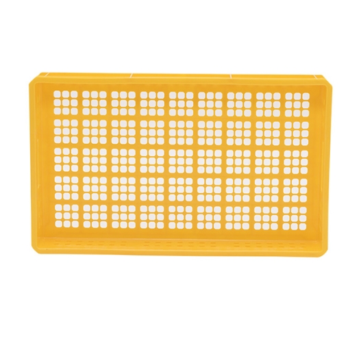 Yellow Stacking Confectionery Trays 30 Litre Mesh Sides And Base