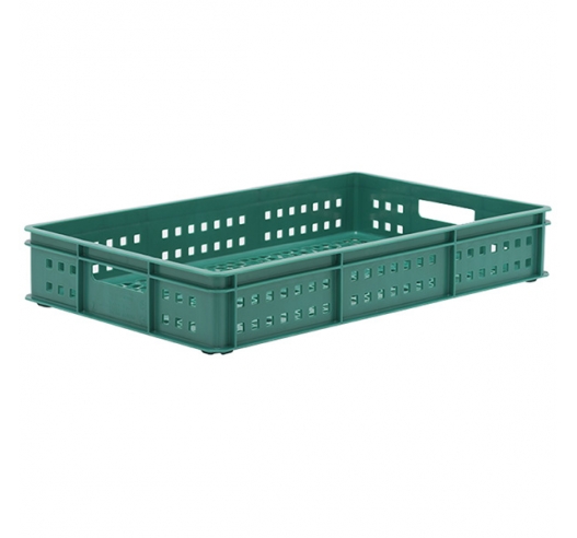 Green Stacking Confectionery Trays 30 Litre Mesh Sides And Base