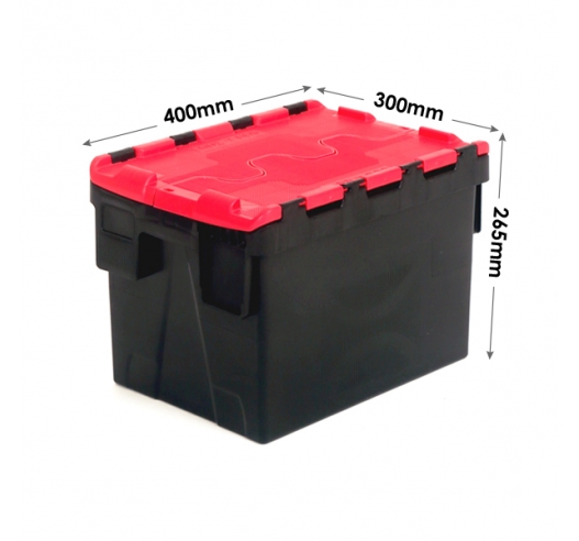 Black and Red Attached Lid Container 21 Litres