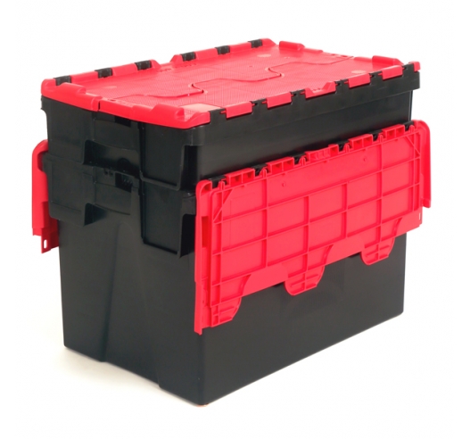 Black and Red Attached Lid Container Crates