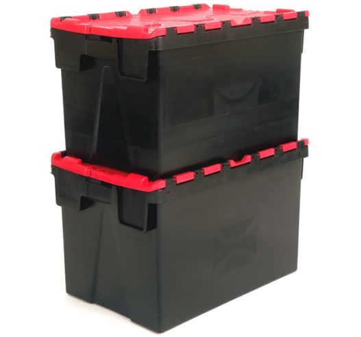 Black and Red Attached Lid Container Crates