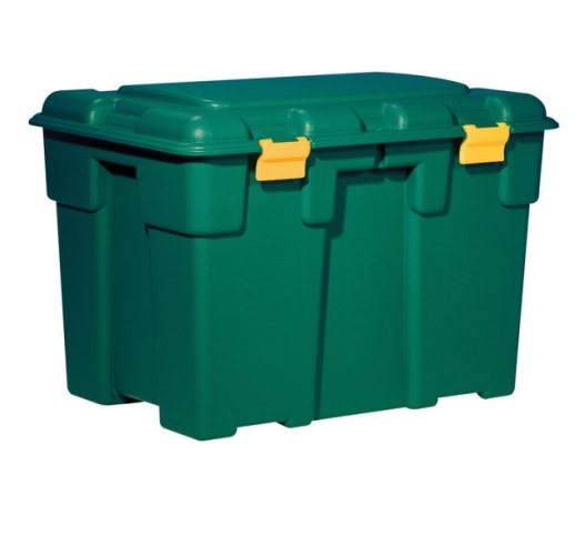 Plastic Storage Trunk with Lid - Green with Yellow Hinges