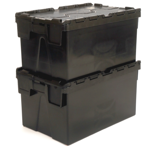 Stacked Black Tote Boxes with 52 Litre Capacity