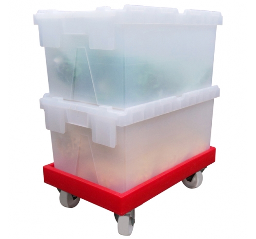 Clear Attached Lid Containers on Dolly (Wheeled Skate)