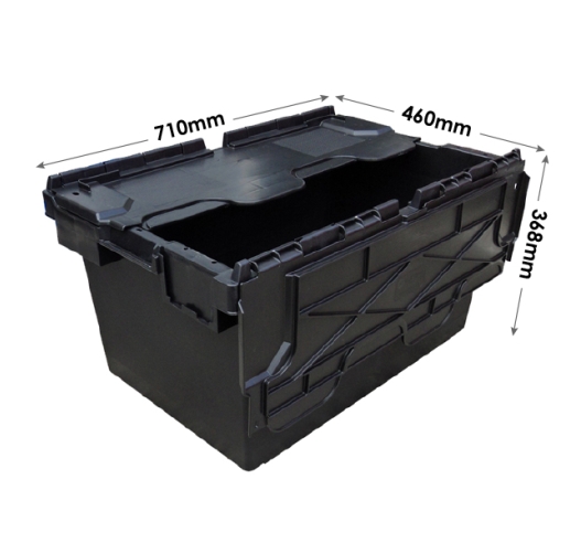 LC3-P Black Plastic Crates with Hinged Attached Lids