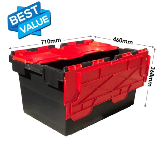 LC3-P Black and Red Large Plastic Storage Box Crates
