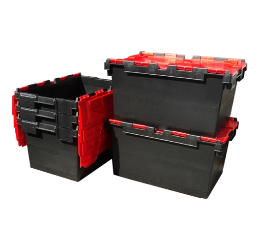 Large Plastic Heavy Duty Crates in Black and Red: 80 Litres