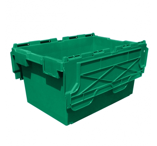 Large Plastic Blue, Red, Green 80 Litre Storage Box Crates with Hinged Lids