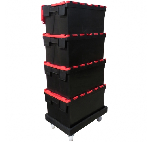 ROTO64D Black Recycled Dolly with Attached Lid Containers