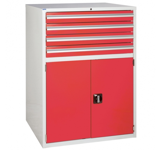 Euroslide cabinet with 4 drawers and 1 cupboard in red