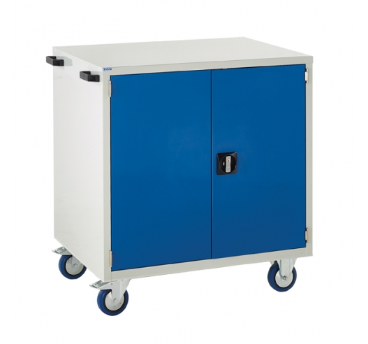 Mobile Euroslide cabinet with 1 cupboard in blue