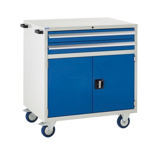 Mobile Euroslide cabinet with 2 drawers and 1 cupboard in blue