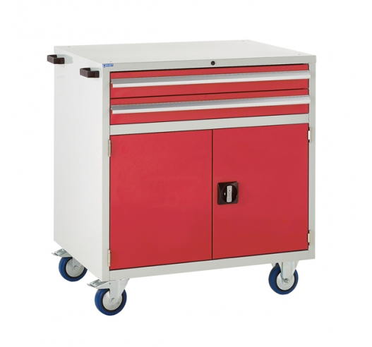 Mobile Euroslide cabinet with 2 drawers and 1 cupboard in red