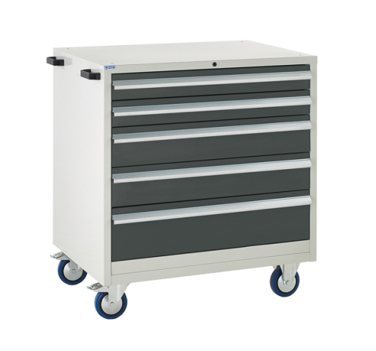Mobile Euroslide cabinet with 5 drawers in grey