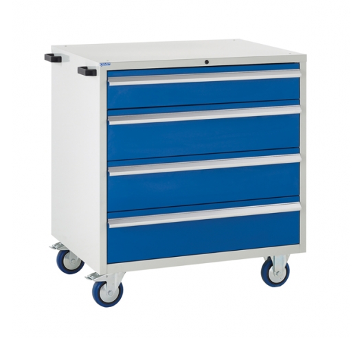 Mobile Euroslide cabinet with 4 drawers in blue